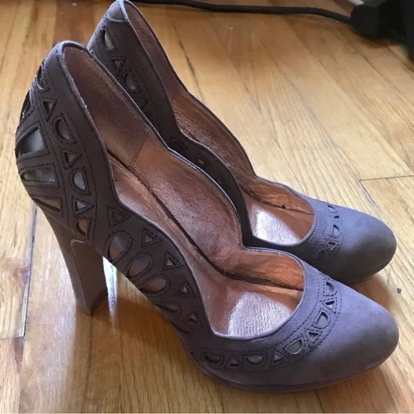 Anthropologie grey suede metallic pumps heels - Picture 3 of 8